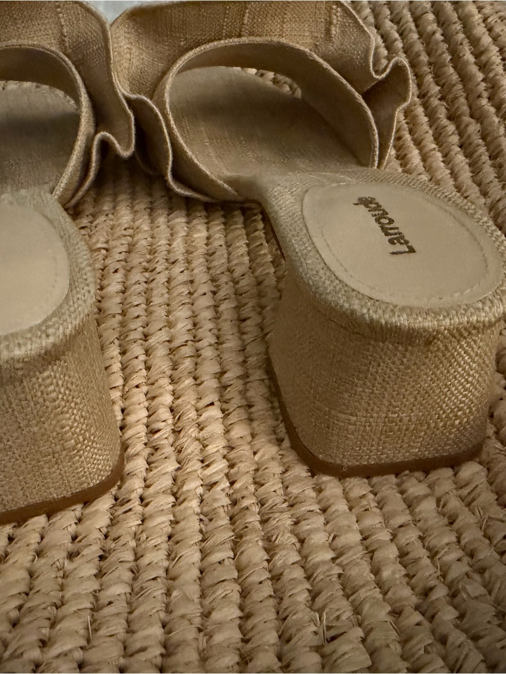 Larroude Beige Ruffle Open-Toe Block Heel Mule - Picture 3 of 6